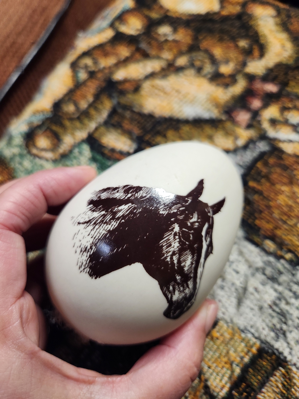 Vintage Double-Sided Horse Collectible Egg - Gold & Brown Equine Fine Art Decor